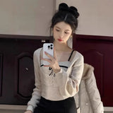 Vevesc Korean Luxury Temperament Two Piece Sets Design Women Clothes Spliced Bow Appliques Tank Tops Y2k Aesthetic Long U Neck Tops