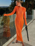Vevesc Elegant Knit Long Sleeve Bodycon Dress for Women Solid O Neck Flare Summer Dresses Holiday Vestidos Black Red Orange