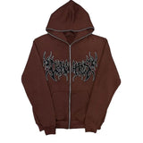 Vevesc Grunge Zip Up Hoodie Black Letter Printed Gothic Long Sleeve Sweatshirts Punk Y2k Autumn Winter Streetwear Hoodie Tops