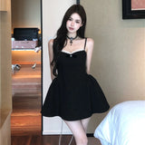 Vevesc  Sweet Bow Print Short Mini Dress Women Summer New Sweet Fluffy Party Dress Birthday Backless A-line Sleeveless Camisole Dress