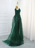 Vevesc  Plus Size Luxury Green Mermaid Muslim Evening Dress With Elegant Overskirt Arabic Women Wedding Formal Gowns