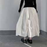 Vevesc Gothic Pleated Midi Skirts Women Y2K High Waist Folds A Line Skirt Streetwear Korean Harajuku Elegant Slim Chic Ball Gown