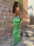 Vevesc 2024 Summer Sexy Deep V Neck Green Backless Sequin Sleeveless Women's Dresses For Women Evening Party Maxi Dresses