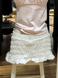 Vevesc  Folds Ruffles Straight Shorts Women Summer Bow Elastic Low Waist Short Pants Female Casual Sweet Cute Preppy Style Bottoms New