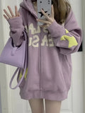 Vevesc Purple Letter Star Print High Street Women Sweatshirts Japanese Harajuku Sweet Fleece Hooded Sudadera Loose Y2k Preppy Style