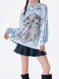 Vevesc Autumn Y2k Aesthetic Patchwork Hoodies Women Vintage Cartoon Cat Oversized Harajuku Tops Streetwear Casual Grunge Sweatshirt