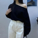 Vevesc  Irregular Skew Collar Hoodies Women Tops Solid Korean Fashion Chic Elegant Sweatshirts Spring Autumn Sweet Sudaderas
