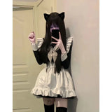 Vevesc Lolita Kawaii Sweet Sailor Collar Bow Long Sleeve Dress for Women+ Y2k E-Girl Ruffles Slim Waist Apron Autumn Two Piece Setas