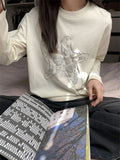 Vevesc White O Neck Long Sleeve Camisetas Ocean Print Cartoon Japanese Tees Oversize Sweet High Street Korean Women Y2k Tshirts