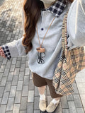 Vevesc Womens Clothing Vintage Street Sweatshirt Y2K Pattern Half Zipper Pullover Long Sleeves Casual Warm Oversize Baggy Ladies Tops