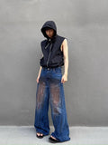 Vevesc Blue High Waist Women Jeans Hip-hop Style Fashion Vintage Streetwear Y2K Wide Leg Jeans Female Trouser Baggy Denim Pants