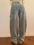 Vevesc  Chic Rhinestone Women's Jeans Y2k Street Oversize Loose Shining Female Wide Leg Pants 2025 Spring Summer Lady Denim Trousers