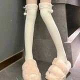 Vevesc Autumn Winter Long Warm Spliced Faux Fur Leg Stocking Korean Y2k Aesthetic Streetwear Punk Women Warmers Harajuku Girl Socks