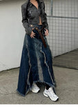 Vevesc Women Vintage Skirts Denim Long Skirt Harajuku Y2k 2000s 90s Aesthetic Streetwear Fashion Korean Style A-Line Jean Skirt Clothes