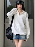 Vevesc  White Sweatshirts Women Lapel All Match Loose Minimalist Autumn Office Lady High Street Full Sleeve Chic New