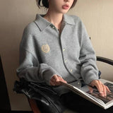 Vevesc Preppy Style Sweaters Cardigan Women Grey Elegant Knitted Fashion Autumn Winter Long Sleeve Vintage Casual Cardigans