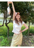 Vevesc  2025 Summer Sweet Chiffon Argyle Midi Skirt Women High Waist Slim Fit A-line Plaid Skirts Retro Fashion Versatile Skort