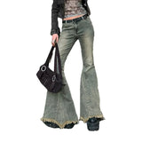 Vevesc Vintage Slim Flare Pants Casual Mid-Waisted Wide Leg Pants Women 2024 Autumn Spring Elegant Fashion Streetwear Ladies