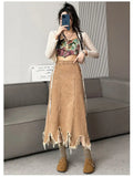 Vevesc Women Long Denim Skirt Summer New Fashion Irregular Hem High Waist A-Line Jeans Skirt Spring Casual Loose Plus Size Skirt