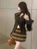 Vevesc Y2k Aesthetic Solid Slim Cardigan Streetwear Women's Single Breasted Sweaters Harajuku Fairy Knitted Grunge Sexy Split Coats