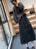 Vevesc Women Black A-line Long Skirt Y2k Cargo Skirts Harajuku Vintage Aesthetic Korean Pockets Skirt 2000s Fashion Clothes Summer