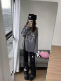 Vevesc Y2k Harajuku Style Cat Skull Print Black Trousers Mujer 2024 Autumn New Pants for Women High Waist Loose Wide Leg