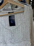 Vevesc  Gray Hollow Out Slim Long Sleeve T-shirt Women Sexy Scoop Neck Single-breasted Cotton Tees Solid Simple Sweet Knit T Shirt Y2k