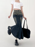 Vevesc Women's Blue Denim Skirt Harajuku Korean Y2k Long Skirt Fashion Vintage 90s Casual A-line Jean Skirt 2000s Clothes Autumn