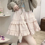 Vevesc New Japan Office Lady Pink High Street A-line Skirts  Y2k Aesthetic Spliced Ruffle Harajuku Girl Clothes Preppy Style Cute Skirt