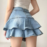 Vevesc Vintage Denim Skirt Shorts Women Summer Korean Fashion High Waist A-line Slim Cute Sexy Mini Jean Ruffle Skirt Female