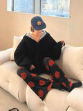 Vevesc 2024 Summer New Sweatpants Women Fashion Vintage Flower Print Loose Wide Leg Pants Y2k Grunge Elastic Waist Straight Trousers