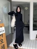 Vevesc Korean Style Knitted Dress Women Turtleneck Long Sleeve Maxi Dress Casual Elegant Black Bodycon Dress Female Winter