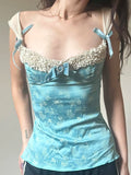 Vevesc  Retro Lace Spliced Skinny Exquisite Patchwork Camisole Classical Sweet Chic Fashion Women Blouses