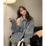 Vevesc American Retro Sexy Off Shoulder Jackets Denim Tops Women Y2k Loose Hollow Out Long Sleeve Outerwear Streetwear Chic Coats
