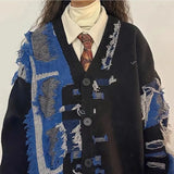 Vevesc Fashion Popular American Vintage Hole Lazy Casual Sweater Y2k Streetwear Constrast Color Button Cardigan Harajuku French Clothes