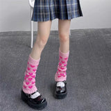 Vevesc Winter Kawaii Leg Warmer Gyaru Leg Warmers Warm Knitted Striped Leg Cover Y2k Knee High Socks Lolita Boot Cuff Boot Sleeves