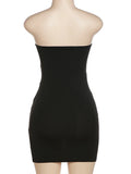 Vevesc Spring Summer Women Solid Black Mesh Mini Dress Sexy Strapless Bodycon Slim Fit Sheer Pencil Dress For Women