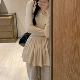 Vevesc  Y2k Autumn Winter Clothing Tees Vintage Solid Korean Style Sweet Solid T Shirt for Women Simple Ruffles Ropa De Mujer