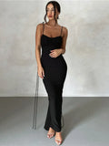 Vevesc Spaghetti Strap Backless Ruched Maxi Dress For Women Robe Sleeveless Wrap Hip Bodycon Party Long Dress Vestidos