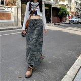 Vevesc Harajuku Vintage Denim Skirt Oversized Summer New Y2k High Waist Long Skirts Camouflage Color Female Slim Women's Clothing