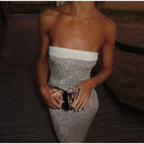 Vevesc  Elegant Sequins Women's Dresses Chic Off-shoulder Sleeveless Sling Female Maxi Dress Solid Hip Package Lady Vestidos Evening