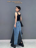 Vevesc Women Denim Long Skirt Harajuku Y2k 2000s Vintage Skirts 90s Aesthetic Streetwear Fashion Korean Style A-Line Jean Skirt Clothes