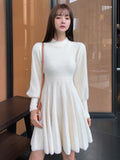 Vevesc High Quality Autumn Winter Knitted Sweater Dress Women Korean Sweet Vestidos Long Sleeve Button Casual Pull Mini Dress For Women