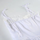 Vevesc  Elegant Lace Trim Strappy Dress with Breast Pads Aesthetic Chic White A-line Princess Dress Summer Vacation Style