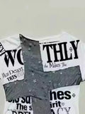 Vevesc Y2k Aesthetic Letter Printing Grunge Crop Tops Summer Slim Fit Fairy Women T-shirt Casual Patchwork Vintage Shirt Femme