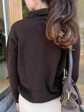 Vevesc  Sweet Solid Knitted Cardigan Sweater Woman Turn Down Collar Single Breasted Long Sleeve Coat Autumn Casual Vintage Y2k Sweaters