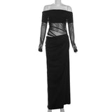 Vevesc  See Through Mesh Evening Dress For Women Aesthetic Clothes Hollow Out Vestido Feminino Off Shoulder One Piece Robe Femme Été