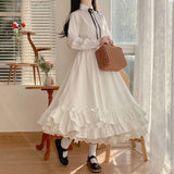 Vevesc Lolita Long Skirt Women Elastic Waist A-line Japanese Fashion Lace Patchwork Fairy Ruffle Skirt Autumn Mori Girl