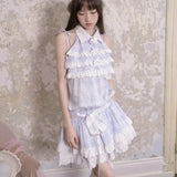 Vevesc Fairy Sweet Japan Casual All Macth Dresses Patchwork Lace Tiered Design Harajuku Streetwear Dress Popular Y2k Plaid Girl Clothes