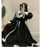 Vevesc Vintage Elegant Black Dres for Women Sweet Sailor Collar Ruffles Dresses Autumn New Long Sleeve Vestidos De Mujer